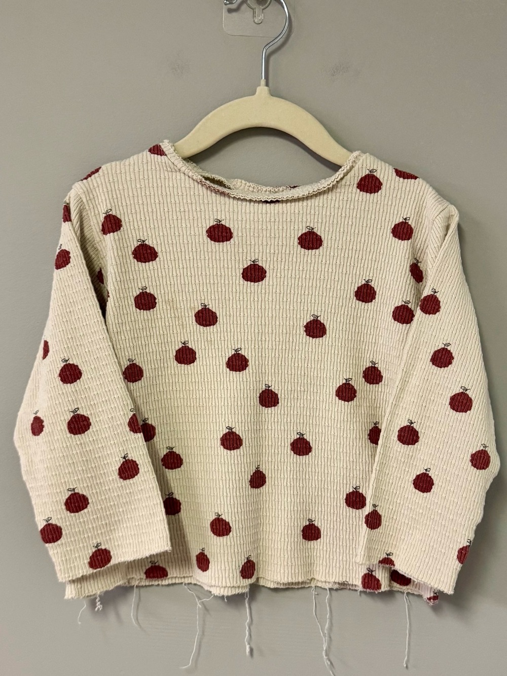 Zara Cream Waffle Knit Top with Red Dot Pattern